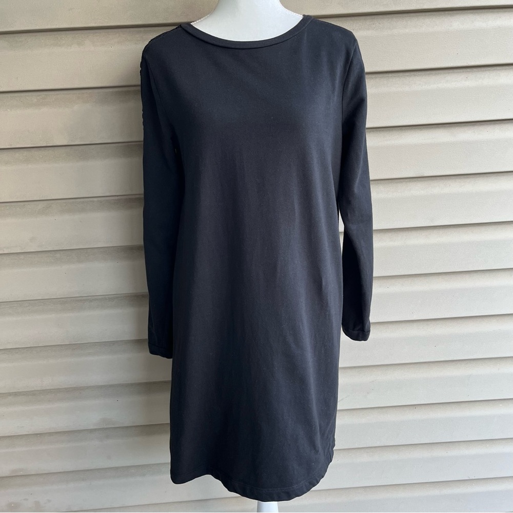 •LOFT• Black Long Sleeve Crochet Detail Shift Dress - Size Medium